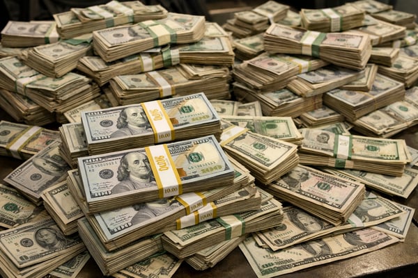 Piles of Money on a Wooden Table-1