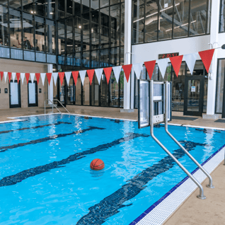 Indoor Pool Basketball Scene