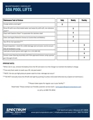 ADA Pool Lift Maintenance Checklist