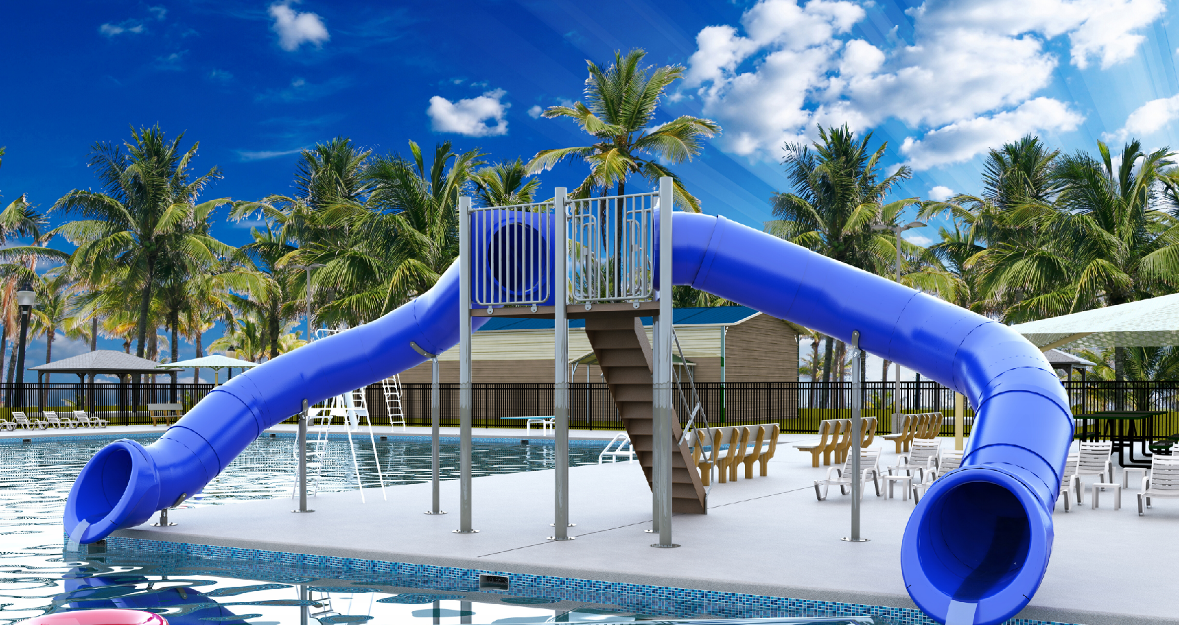 Double Flume Poolside Slide, Blue