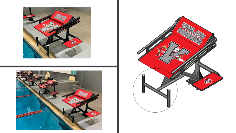 Submittal drawings of custom starting blocks compared to the installed starting blocks