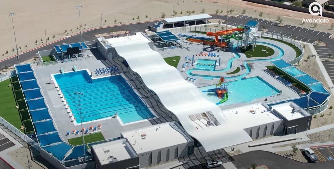 Overhead view of both a recreational and competitive pool