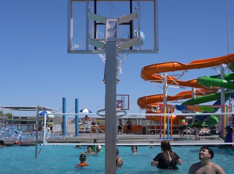 Slamma! Pool Basketball Hoop at outdoor pool