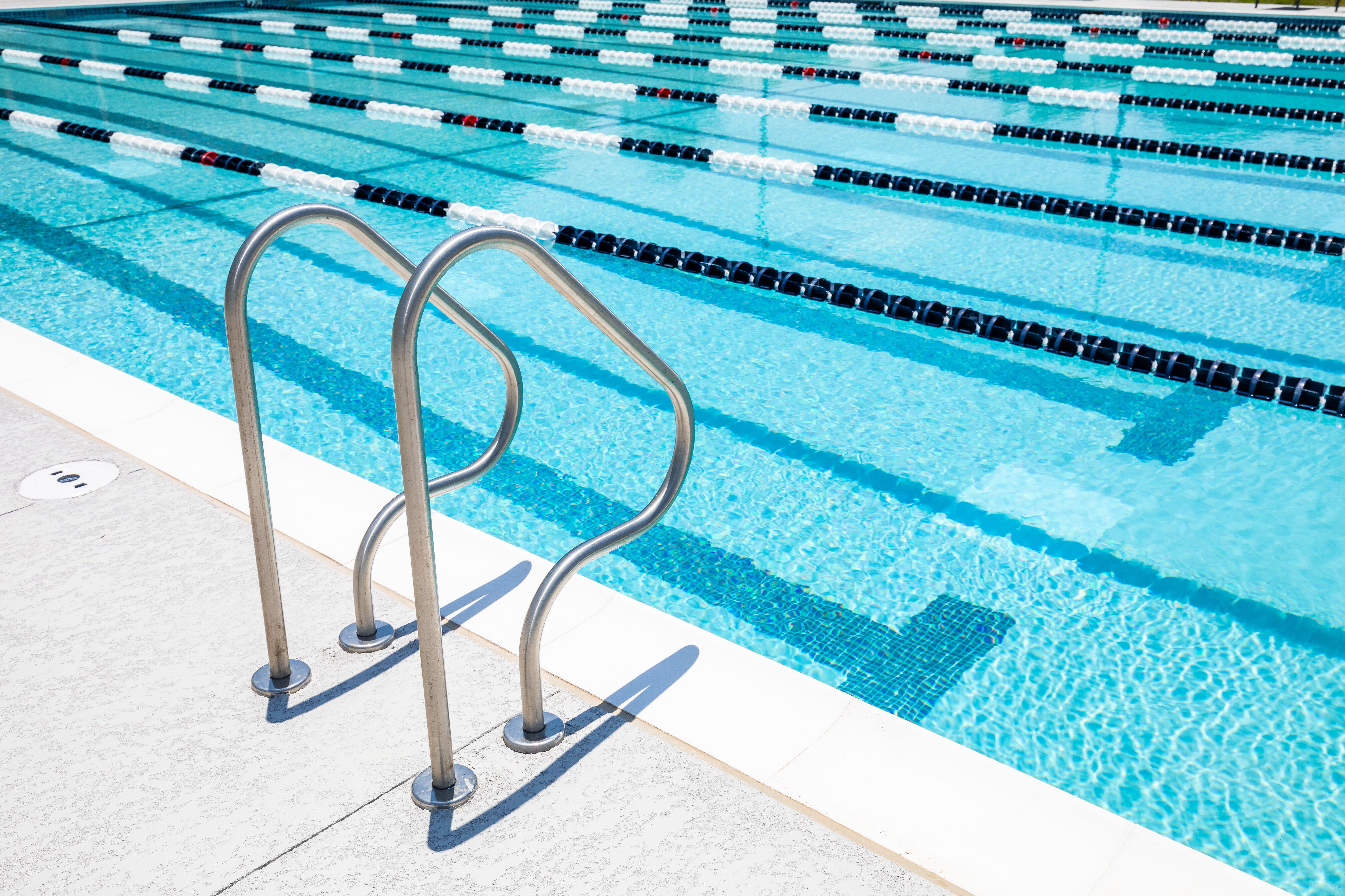 Coho stainless steel Grab Rails at outdoor pool 