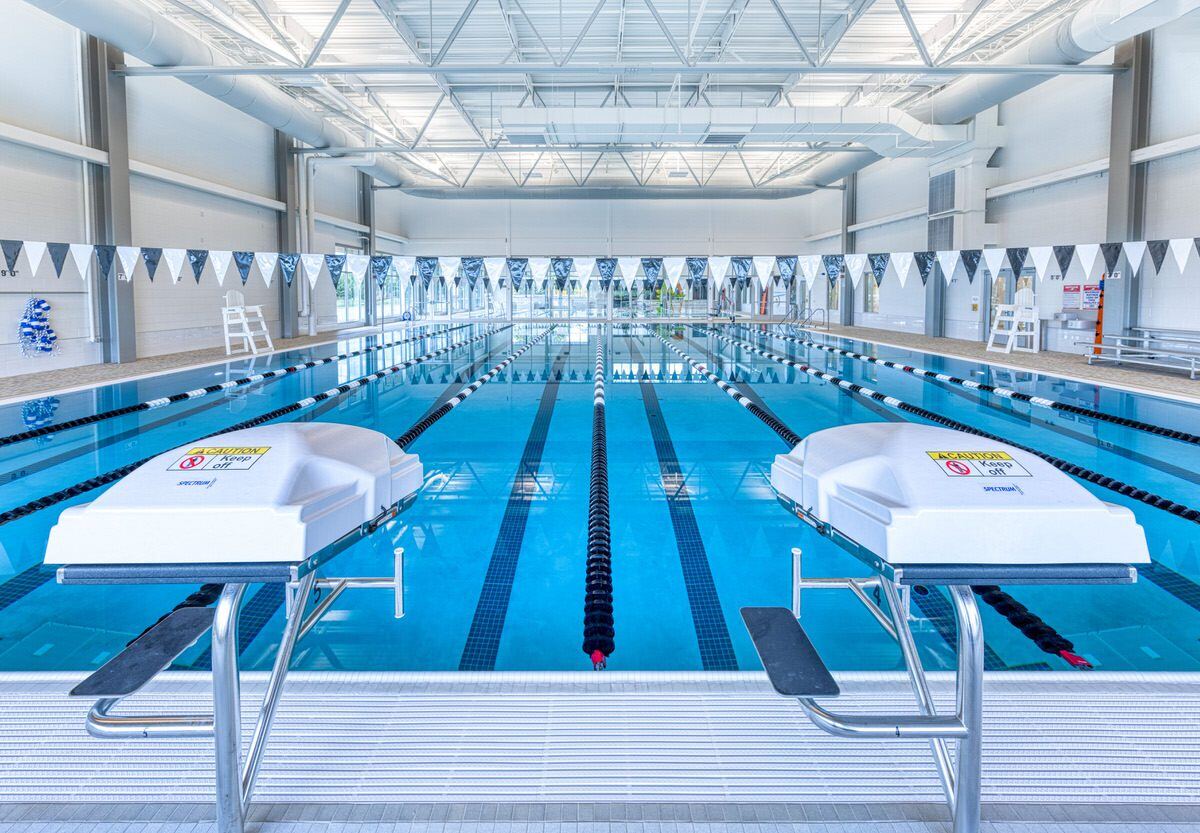 Indoor swimming competition pool with Xcellerator swimming starting blocks