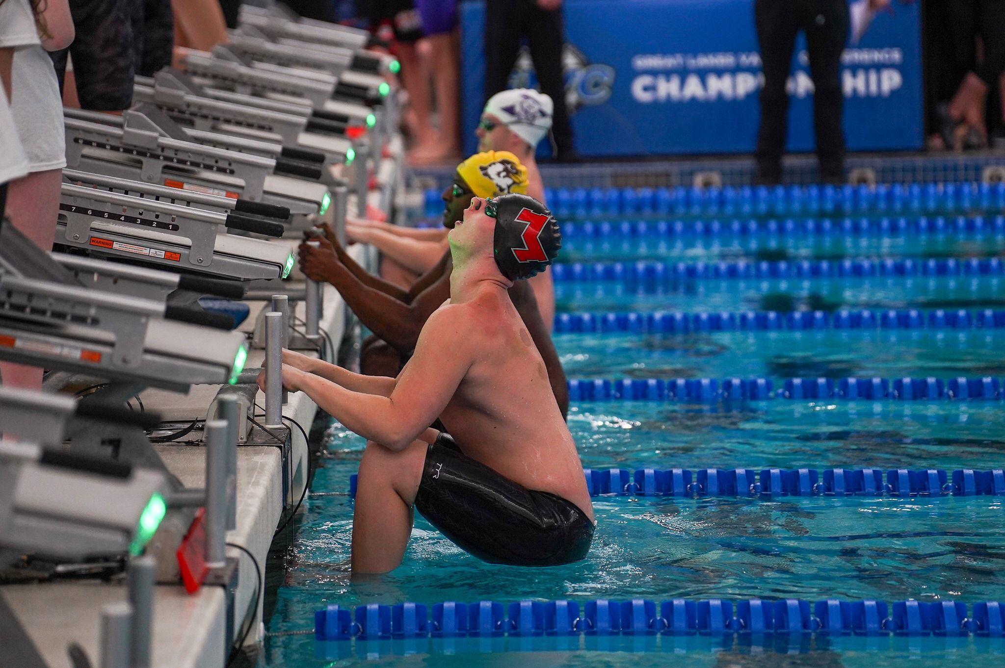 Xcellerator Backstroke start at indoor competitive pool