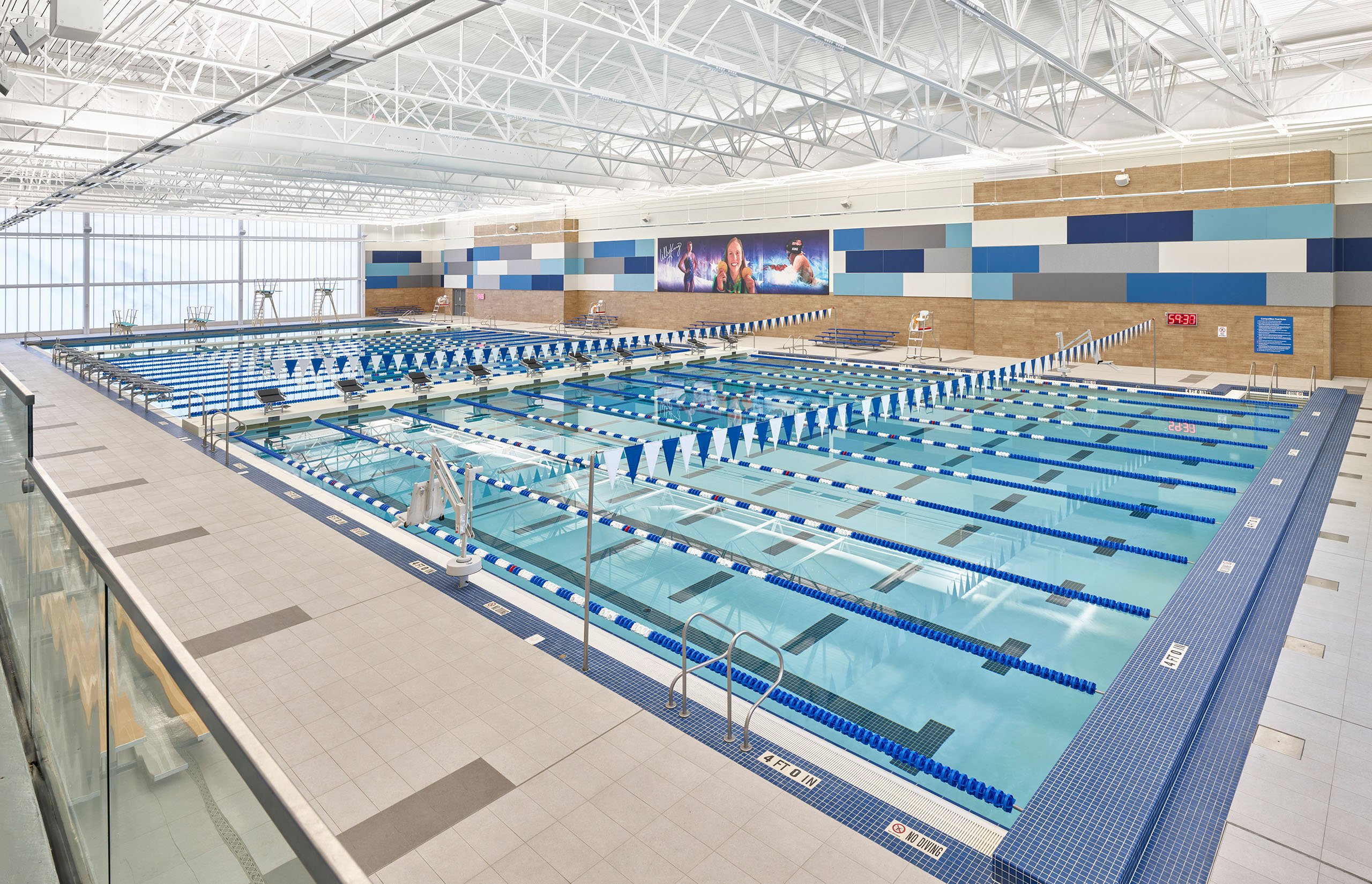 Overhead view of indoor competitive pool