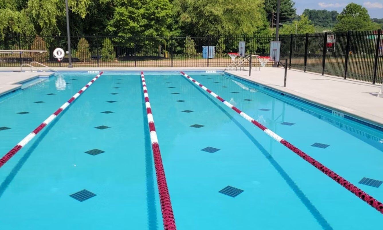 2 Jamma Jr! Pool Basketball Hoops at outdoor pool