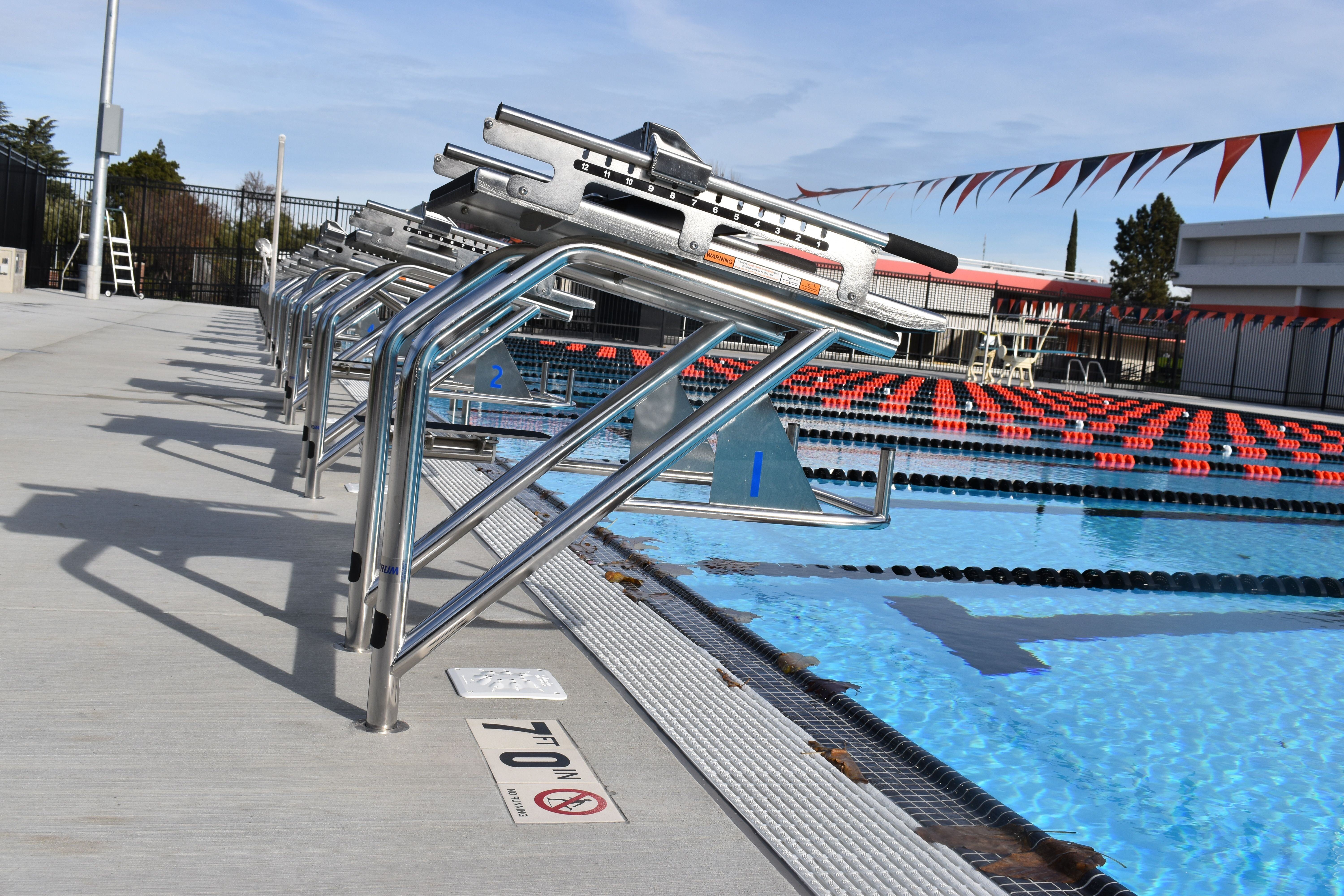 Xcellerator Swimming Stating Blocks at outdoor competitive pool