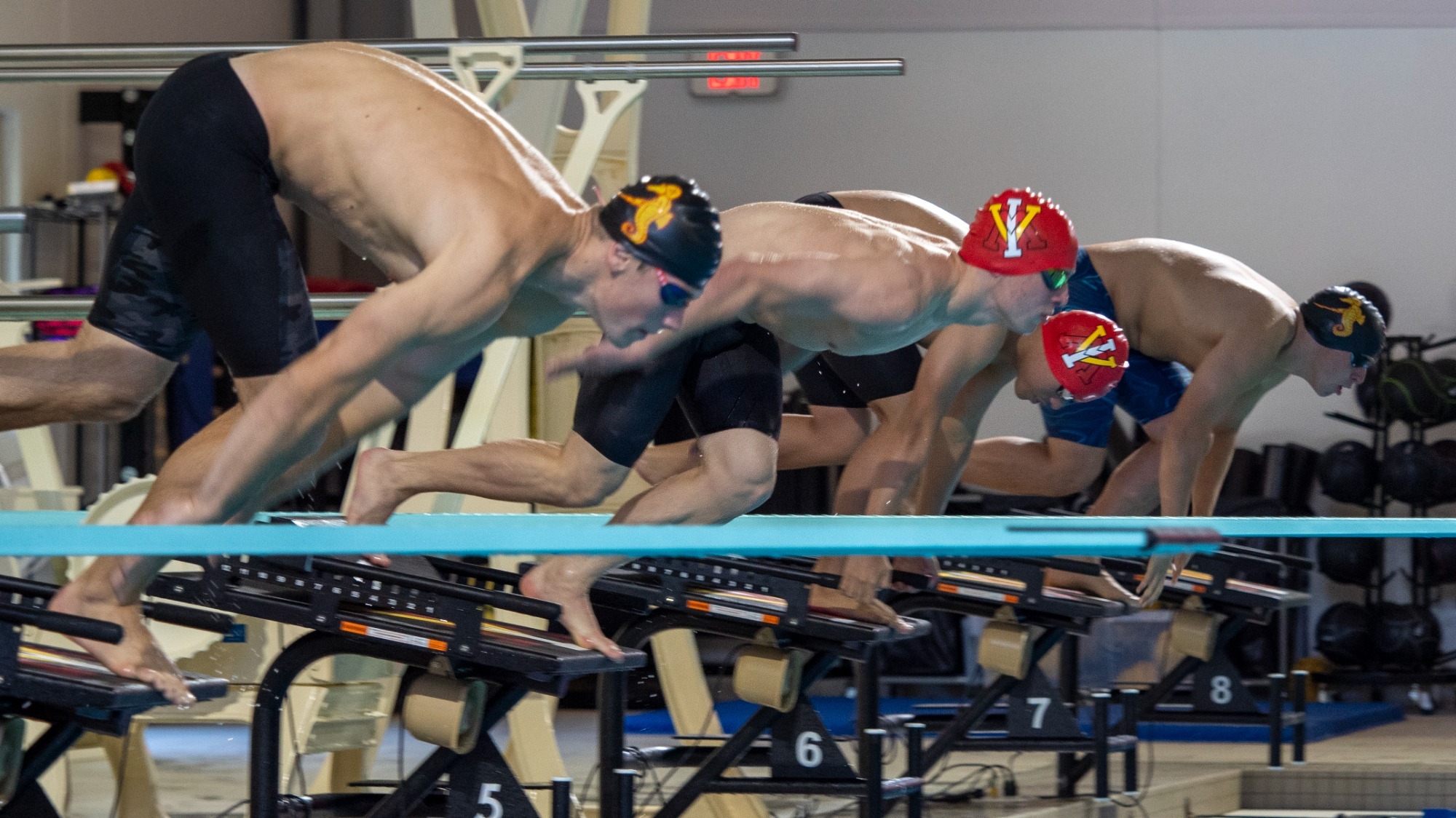 Athletes on Xcellerator Swim Starting Blocks