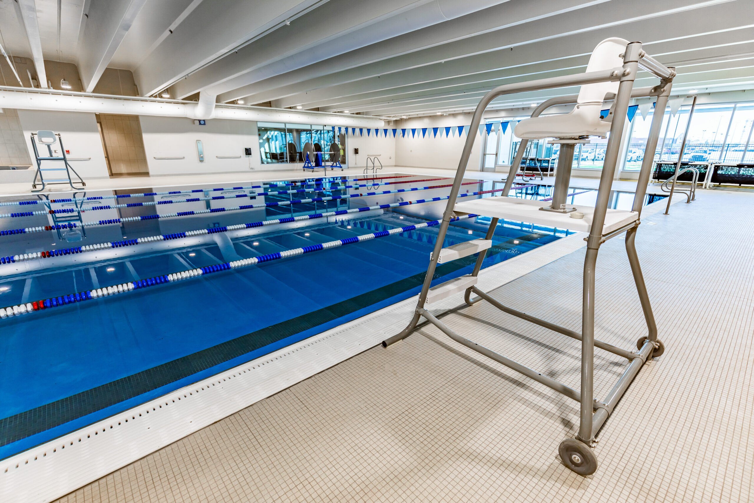 Discovery Stainless Steel Lifeguard Chair at indoor pool