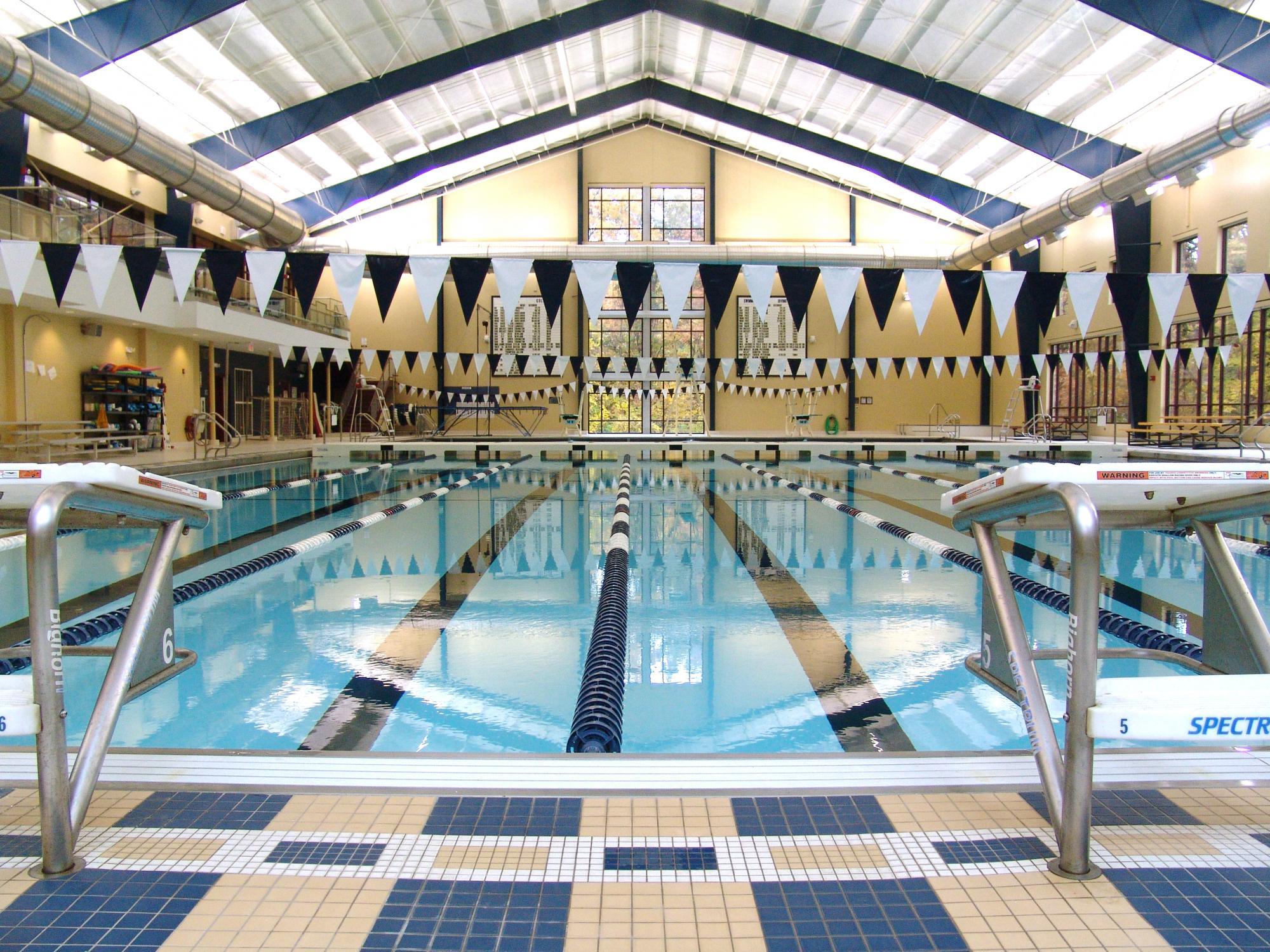 Bighorn swimming starting blocks at indoor competitive pool