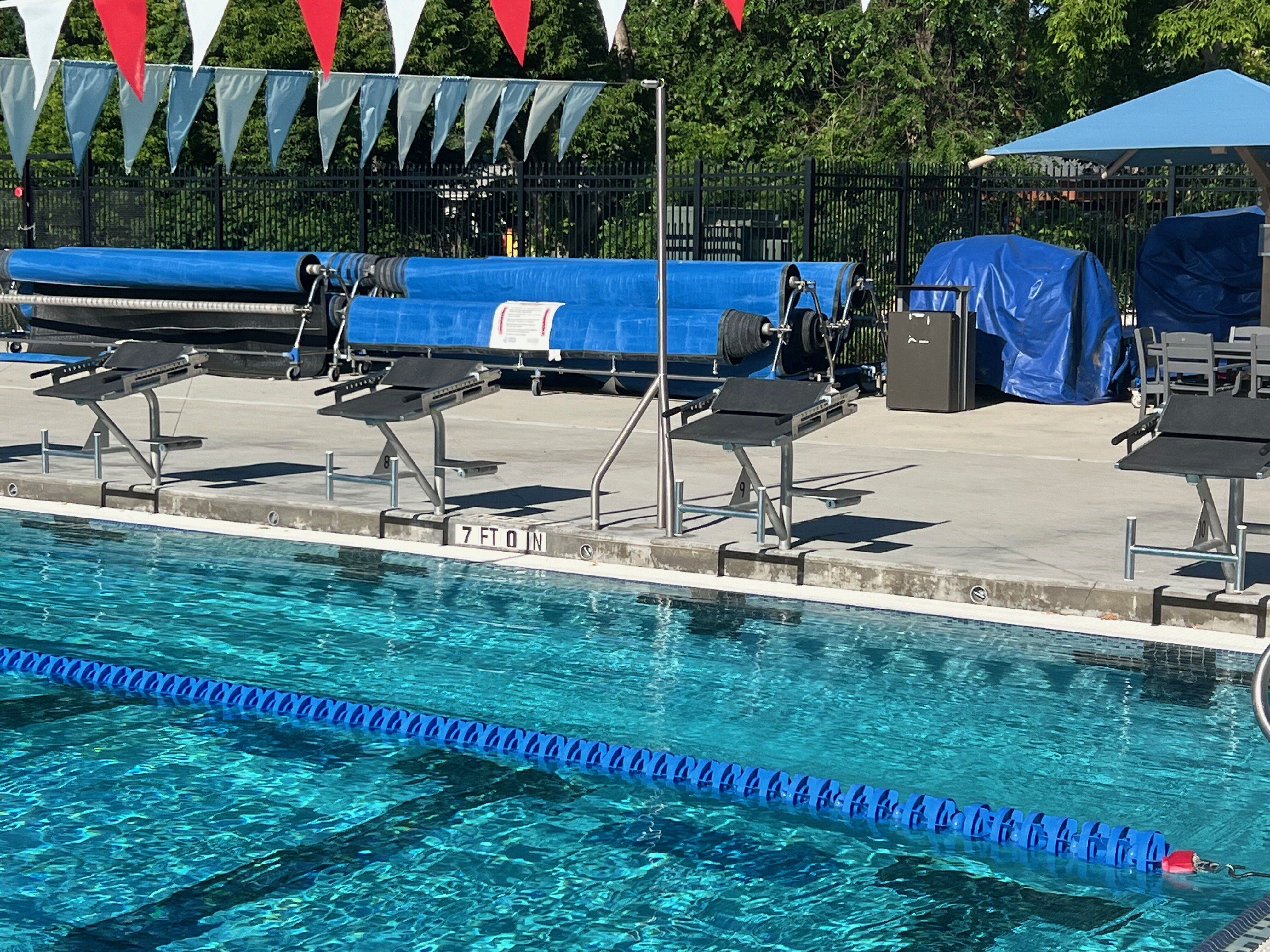 Pool Covers and Reels at outdoor pool 