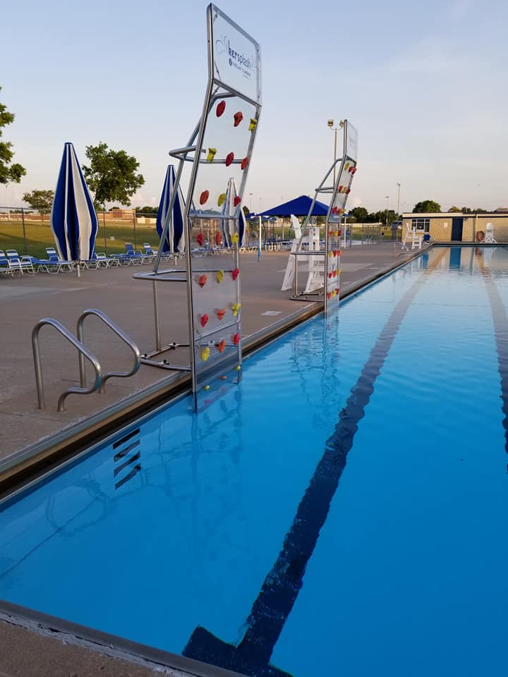 Two Kersplash Pool Climbing Walls at outdoor recreational pool 