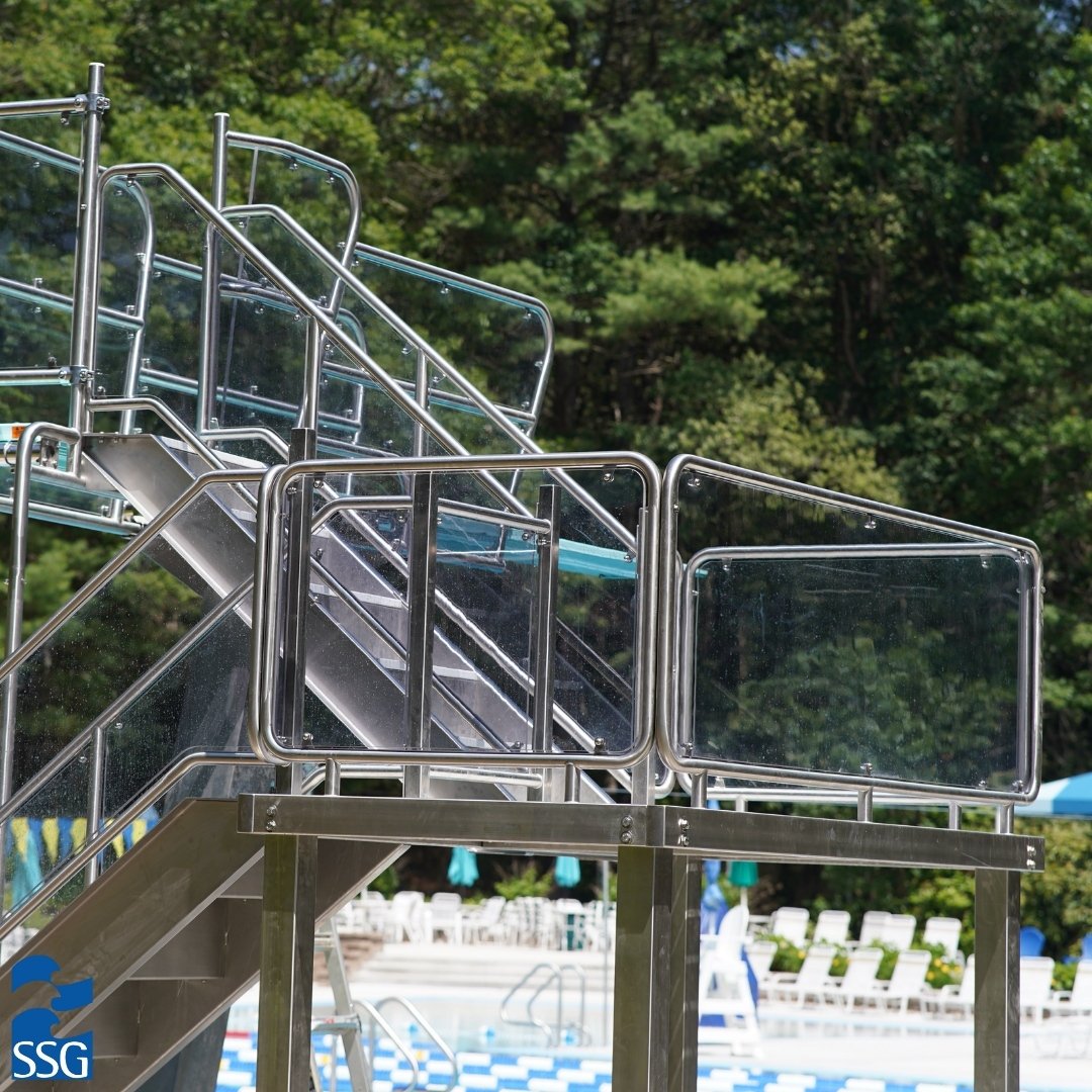 custom stainless steel dive stand at outdoor pool