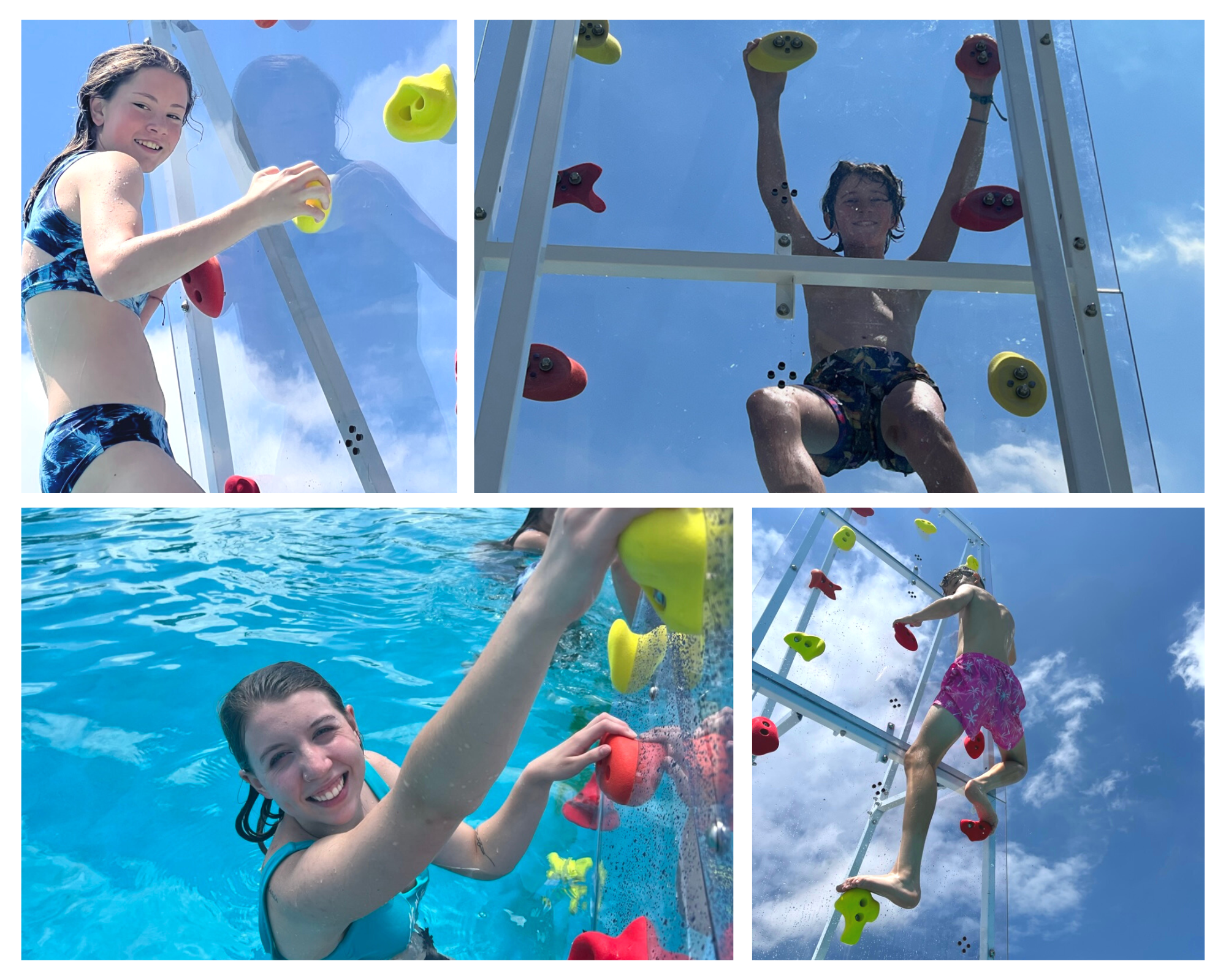 Climbers of all ages enjoying Kersplash Challenger Pool Climbing Wall