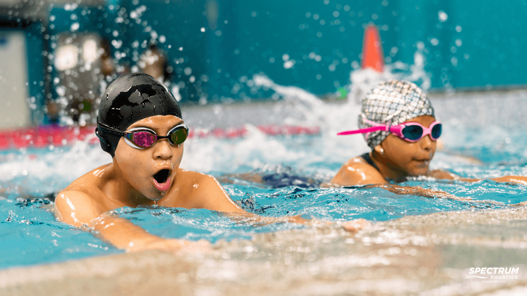 Children learning to swim