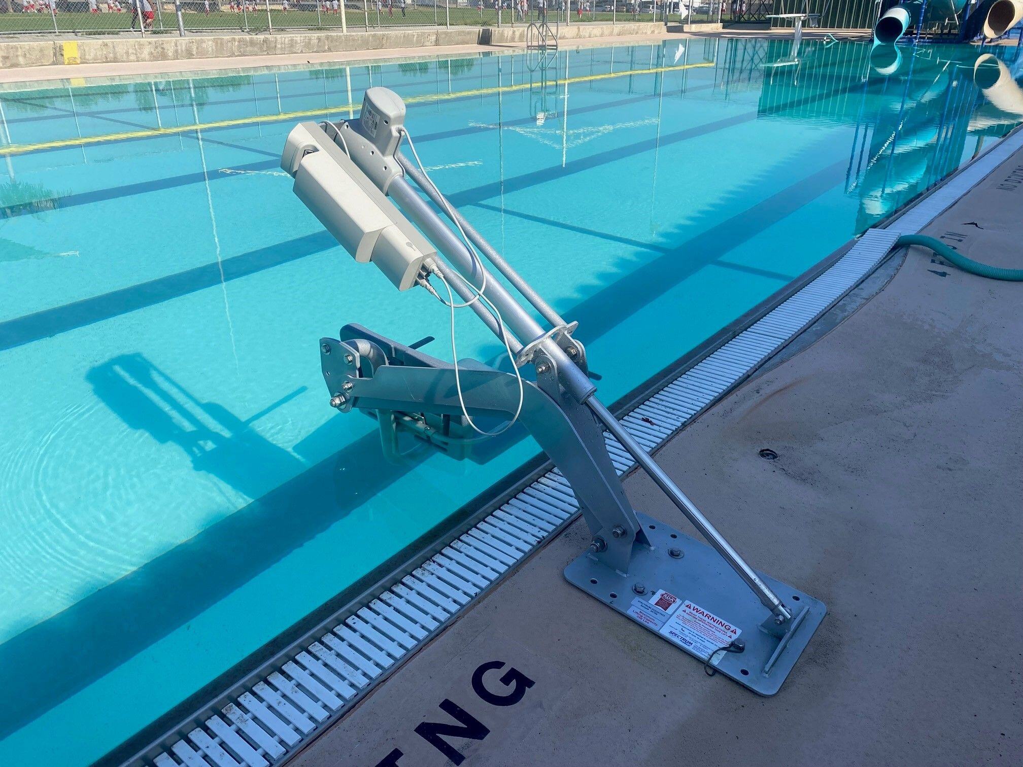 The Aqua Buddy ADA Pool Lift from behind, extended