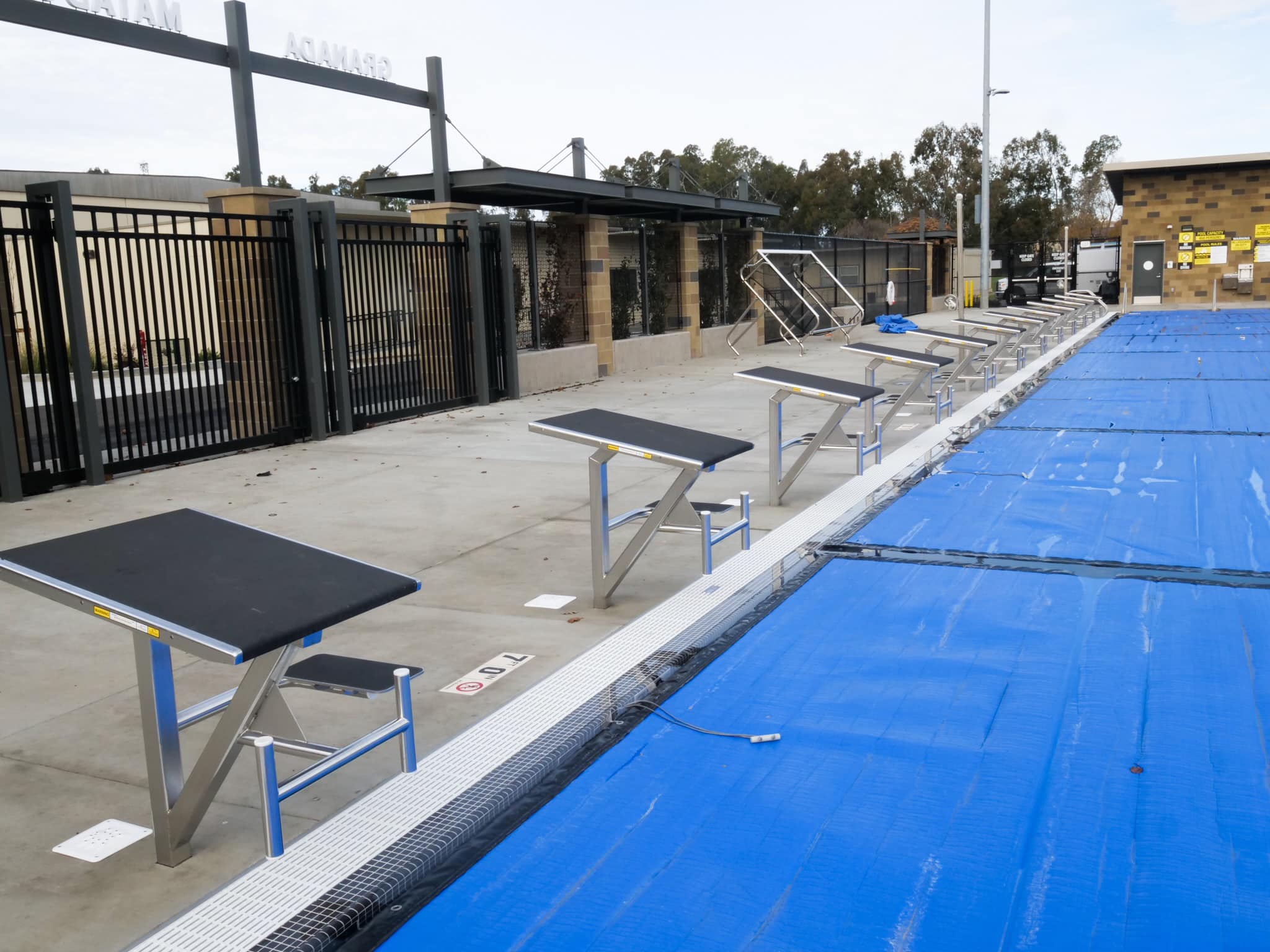 Record Breaker Swim Starting Blocks at Granada outdoor pool